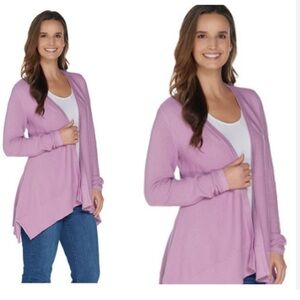 H by Halston Soft Handkerchief Hem Draped Sweater - Lavender